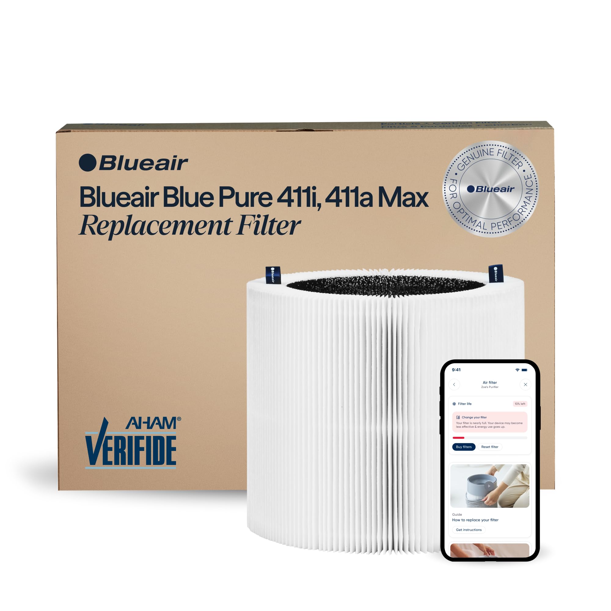 BLUEAIR Blue Pure 411i Max and 411a Max Genuine Replacement Filter, Blue Pure F4MAX, fits Blue Pure 411i Max and 411a Max Air Purifier