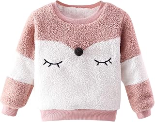 Zerototens Girls Cartoon Fox Imitate Fleece Warm Sweatshirts Long Sleeve Thick Soft Plush Lining Threaded Cuffs Round Neck Pullover Toddler Kids Casual Tops 18Months - 4Years