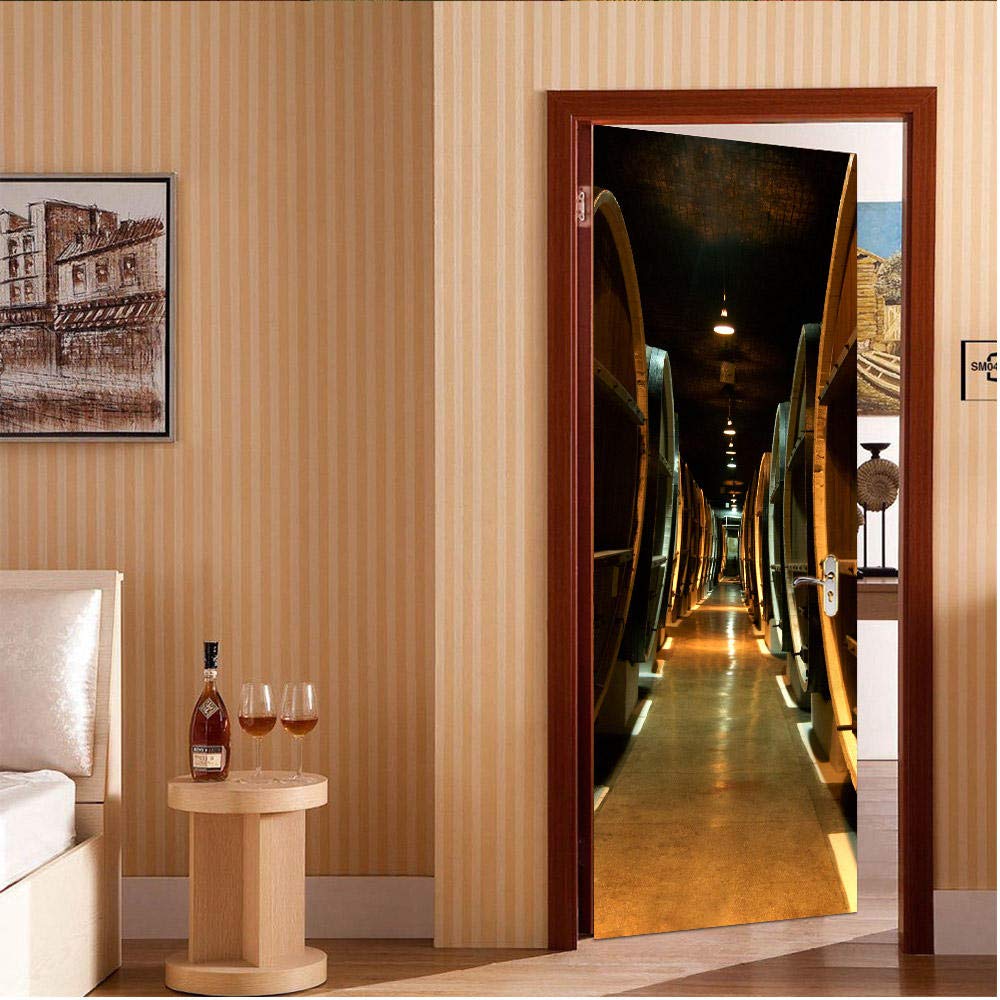 3D Türaufkleber Weinschrank Design 100x200cm - Selbstklebende Fototapete