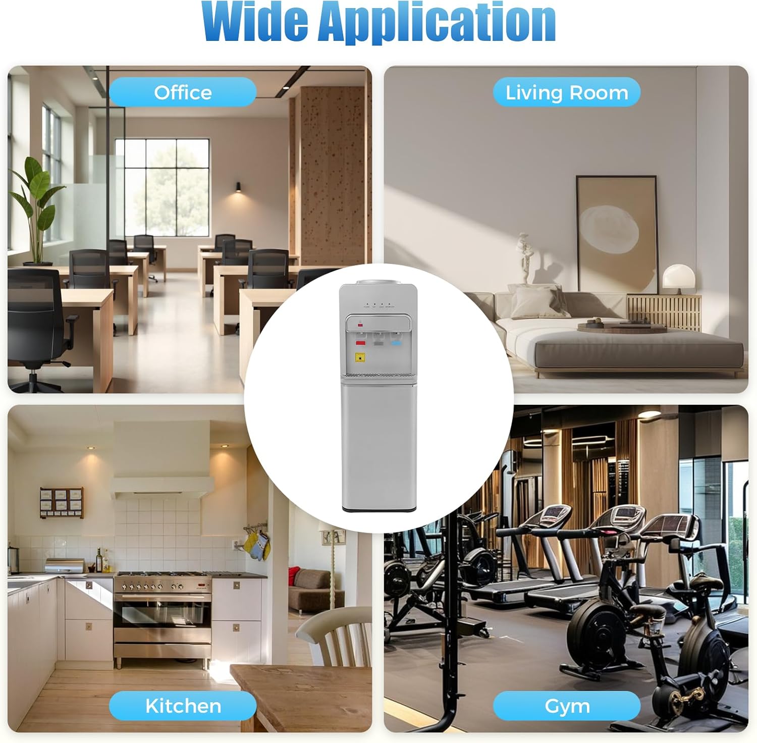 Bottom Loading Water Cooler Dispenser 3 Temperature Settings Hot, Cold & Room Water, Water Dispenser for 3 or 5 Gallon Bottles Heating Capacity 1.32Gal/H, Cooling 0.53Gal/H (Silver 550W)