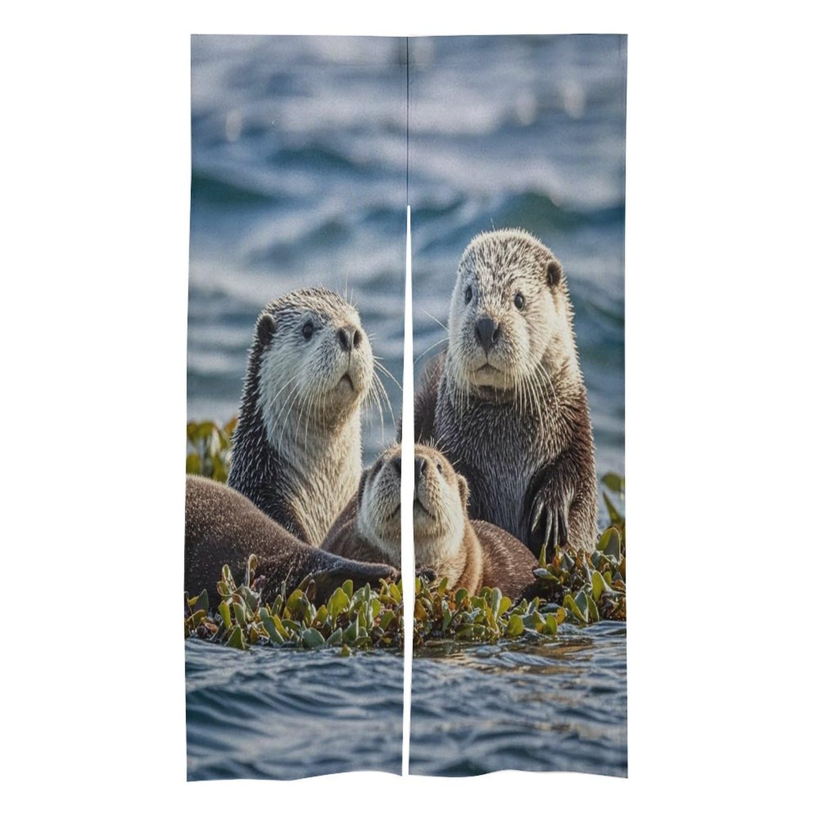 FekiLoot Sea Otters Door Curtain Splice Japanese Style Theme Blackout Doors Cover Hemp Door Tapestry Temperature Protection Barrier Doors Screen for Various Rooms 17W X 57L Inch