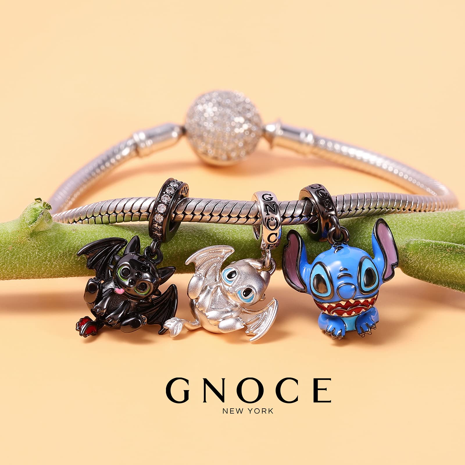GNOCE Schwarz Drachen Charm Anhänger S925 Sterling Silber Charm Perlen für Armband Halskette Schmuck Geschenk für Damen Herren