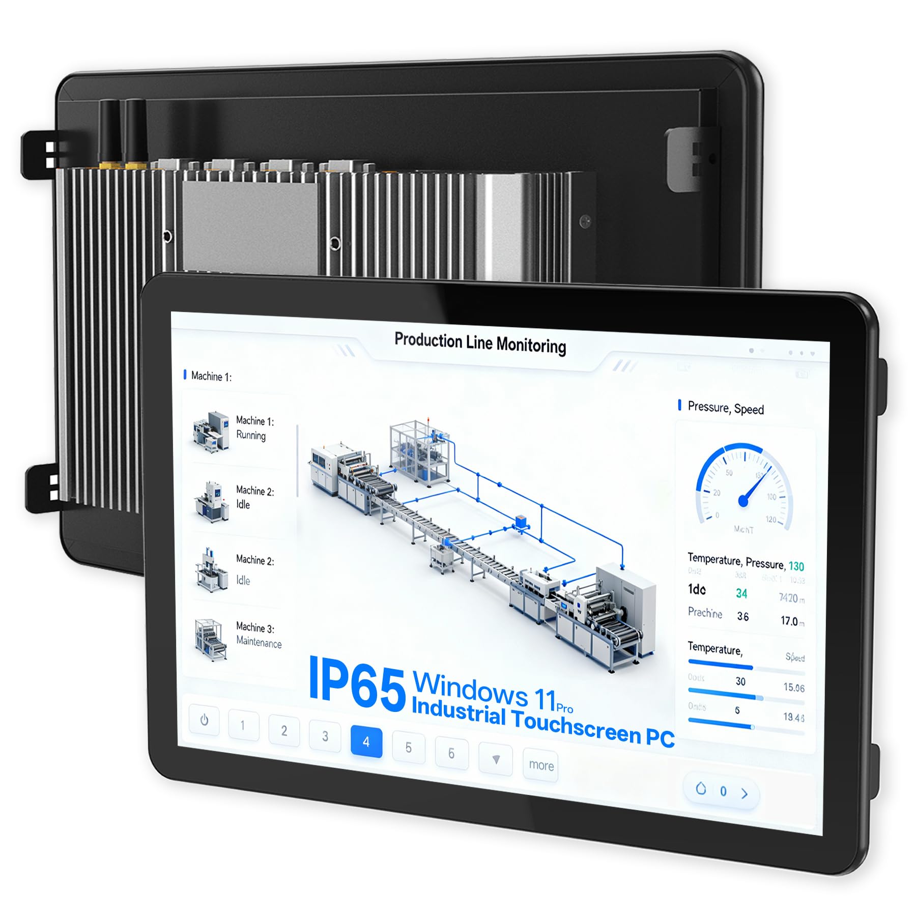 13.3 Inch Embedded Industrial Panel PC,All-in-One Fanless Touchscreen Computer,IP65 Capacitive Monitor,1920×1080 FHD,Windows 11 Pro,WIFI/BT,for Kiosks,Factory,Automation(J6412,8G+128G)