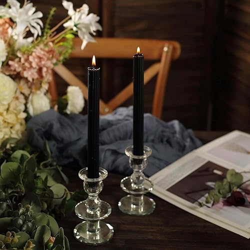 Miniatura 9 de Efavormart - Paquete de 5 velas cónicas de mecha acanalada sin perfume de 9 pulgadas, color negro, velas altas de cera con cinta