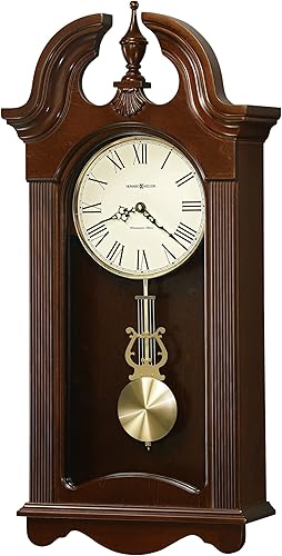 Howard Miller Malia - Reloj de pared 625-466 acabado de cereza burdeos bobina de péndulo redonda de latón cepillado decoración del hogar movimiento Howard Miller Malia - Reloj de pared 625-466 acabado de cereza burdeos bobina de péndulo redonda de latón cepillado decoración del hogar movimiento