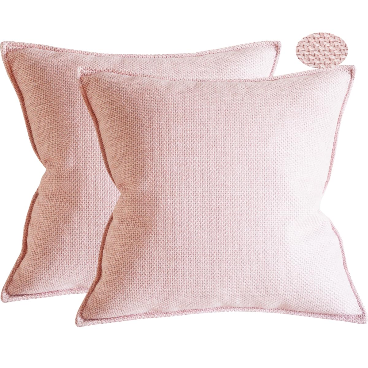 Lutanky Pink Linen Cushion Covers 45x45cm Elegant Square Throw Pillow Covers (Pack of 2) for Sofa Bedroom Home Decoration Breathable Pillowcases with Invisible Zipper 18x18 Inch