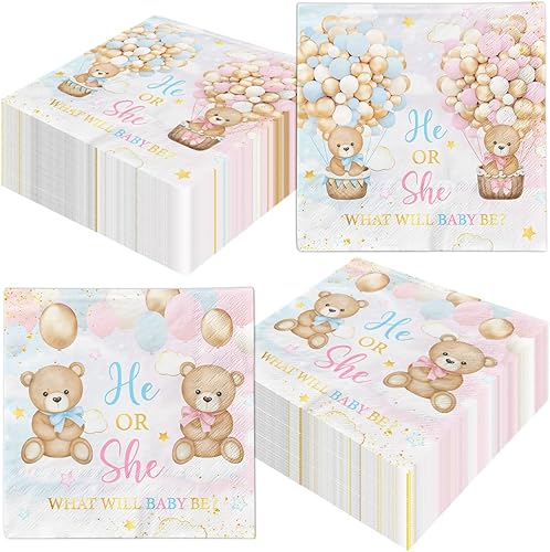 Decoración de fiesta de revelación de género, 40 servilletas o lazos, servilletas de papel de pesca, decoración de mesa para niño o niña, decoración