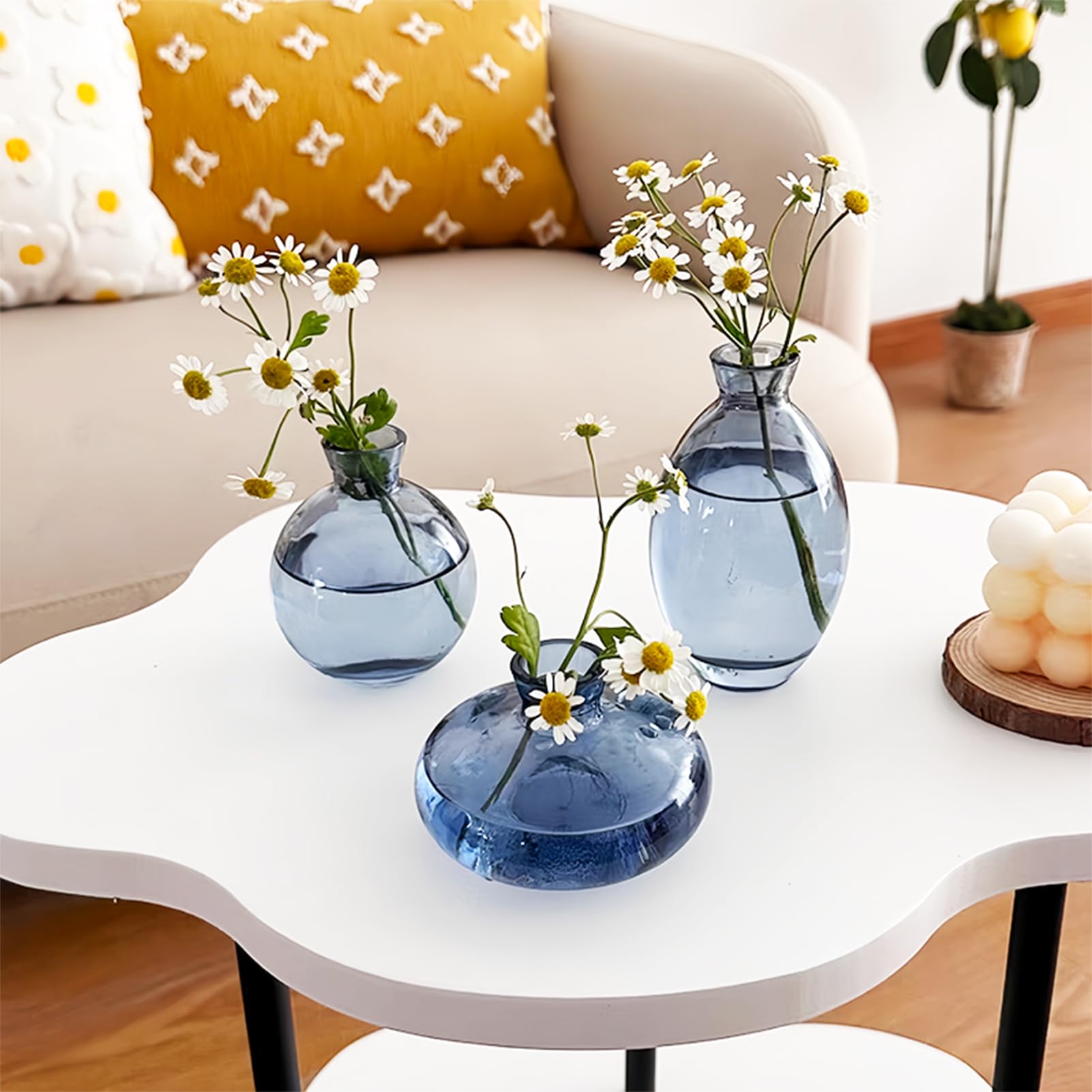 Vaso di fiori in vetro, vaso decorativo trasparente, decorazione da tavolo, matrimonio, champagne, boheme, battesimo, compleanno, regalo per la festa della mamma (blu, 2)