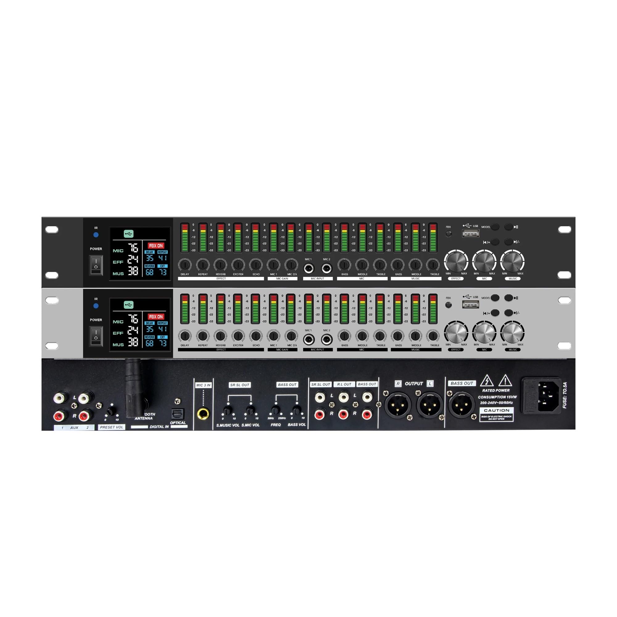Processeur D'effets Audio KTV Professionnel DSP Bluetooth, Processeur D'égalisation Anti-hurlement, Pré-effecteur For Fête Sur Scène Karaoké(Black)