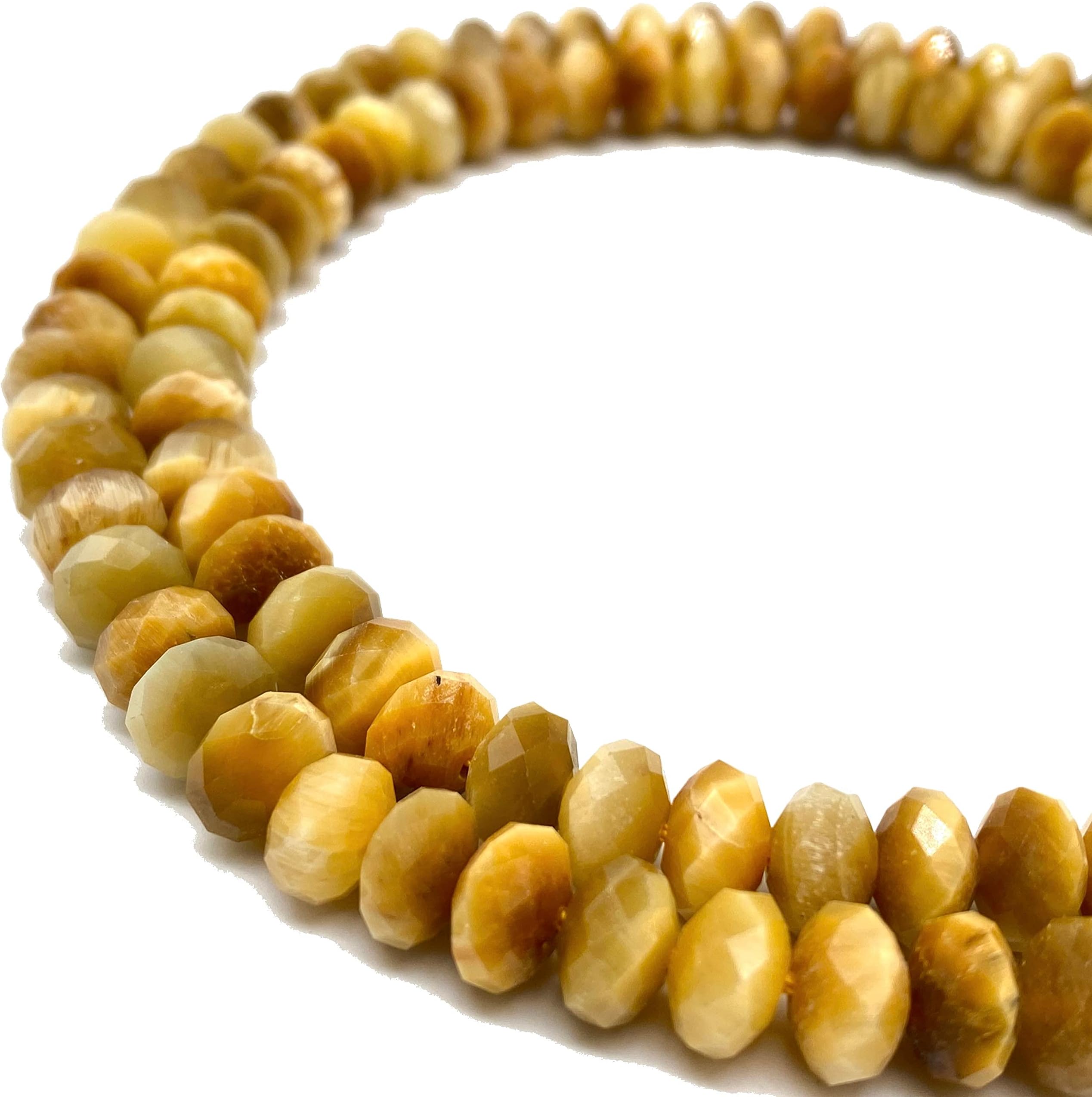 ABCGEMS African Blonde Tigers Eye Beads AKA Honey Tigers Eye (Revolutionary Diamond-Cut Brings a High-End Look to a Traditional Faceted) Healing Chakra Energy Crystal Stone Micro-Faceted Rondelle 8mm