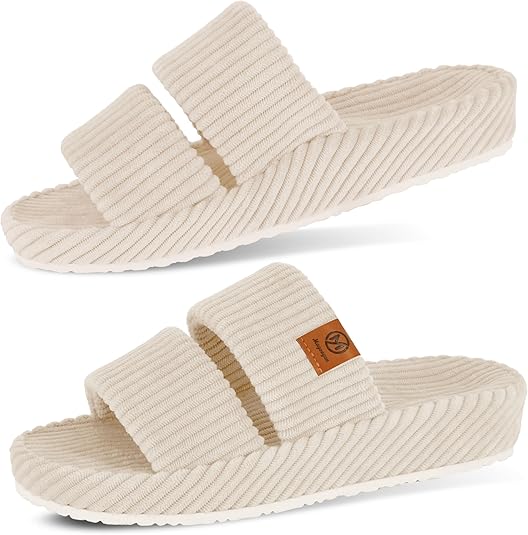 Orthopedic Slippers for Women with Ach Support Memory Foam Slippers for Plantar Fasciitis Orthotic Open Toe House Shoes Indoor Outdoor Rubber Sole