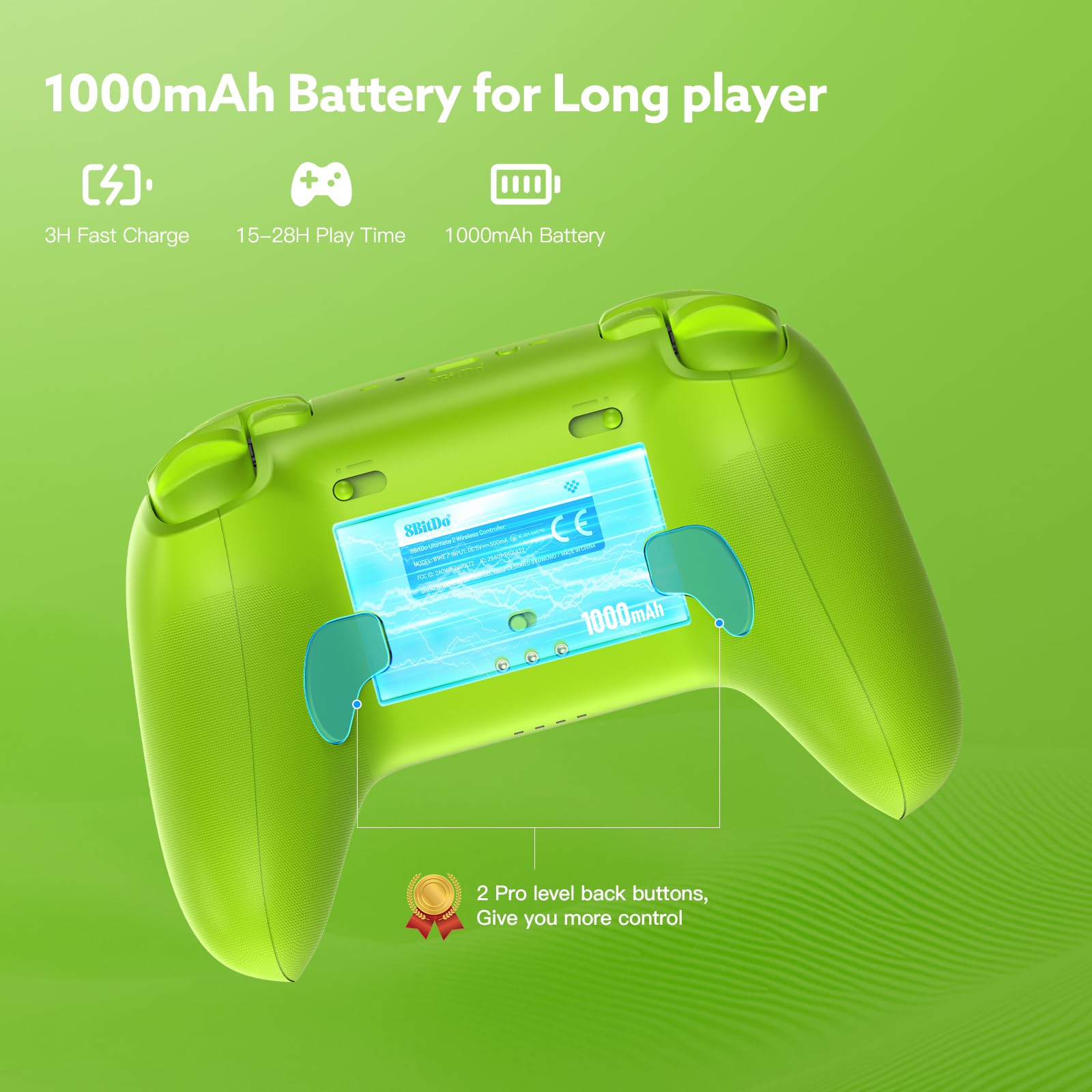 8BitDo Ultimate 2 Wireless Controller per PC/Android/Apple/Steam, Joystick TMR, Effetto Hall Commutabile/Trigger Tattili, Anello Fuoco RGB, 8Speed Wireless Tech 2.4G Gaming Controller con Dock Ricaric