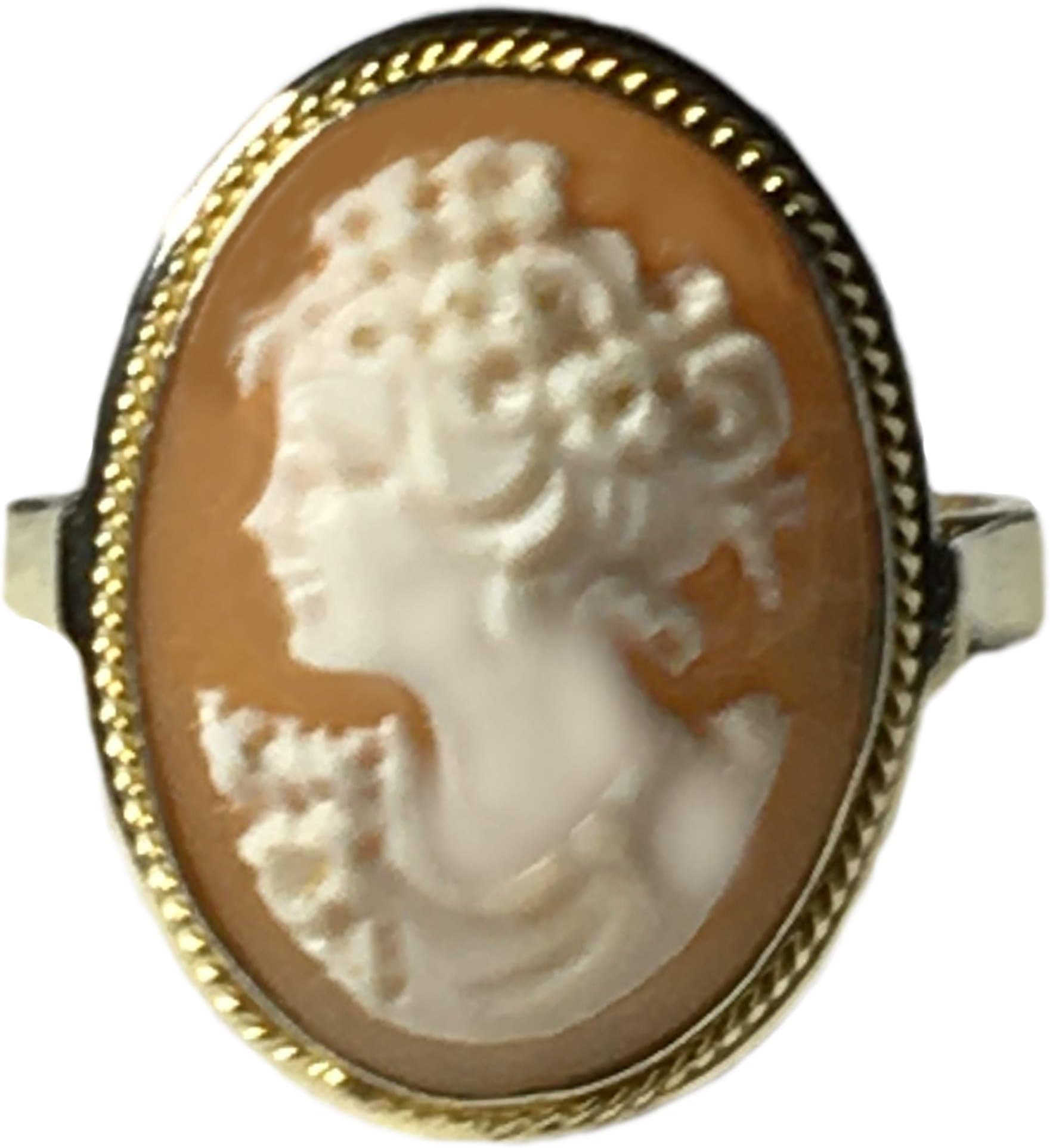 Cameo Ring Master Carved, Autumn Love, Sterling Silver 18 k Gold Overlay, Italian Size 7.5