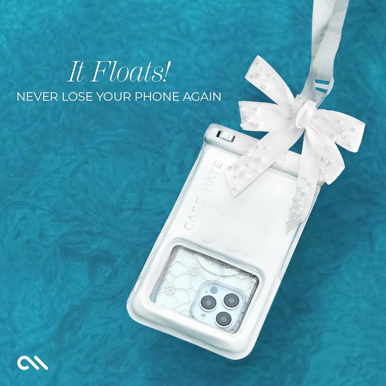 Case-Mate IP68 Waterproof Large Phone Pouch with Bow Design - Travel Beach Cruise Ship Essentials - Floating Phone Case with Crossbody Lanyard for iPhone 17 Pro Max/16 Pro/15/14/13/ S25 - Ivory Pearl - Image 3