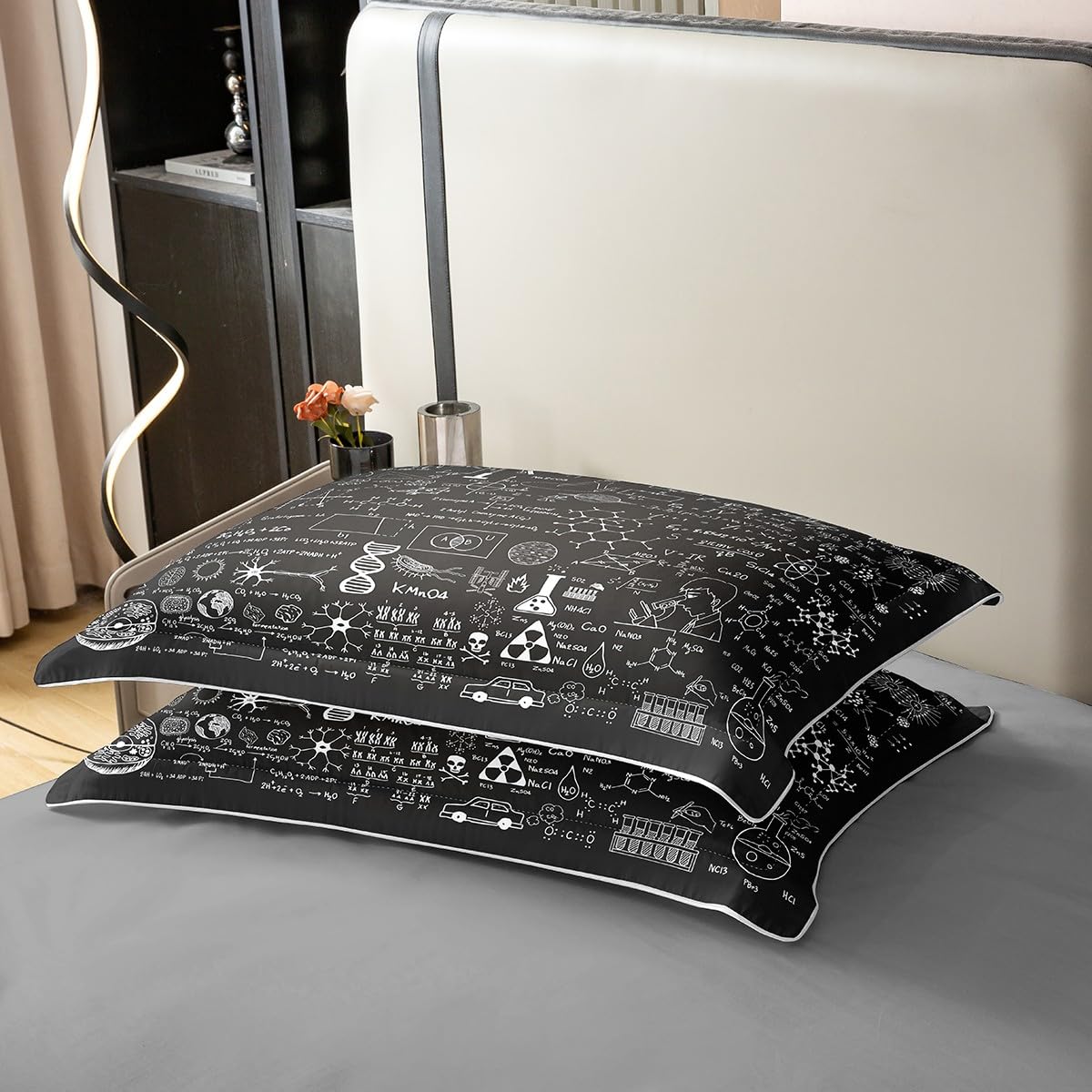 Loussiesd Juego de ropa de cama 100% algodón, 135 x 200 cm, con fórmula científica, juego de ropa de cama para niños, diseño geométrico con números, funda nórdica y cierre de cremallera