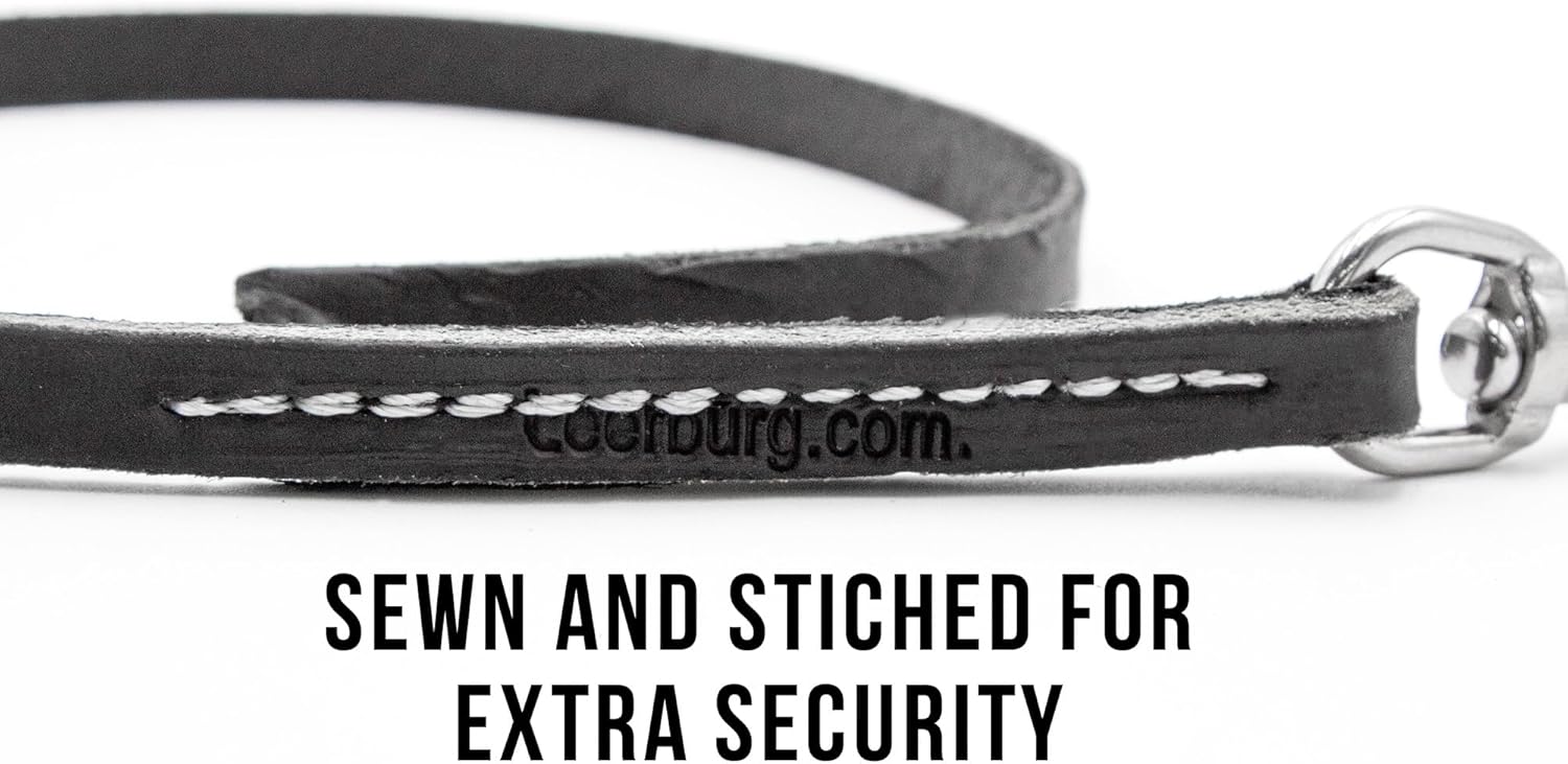 Leerburg 2' by 3/8" Leather Obedience/Drag Leash - Black w/Stainless Steel Hardware