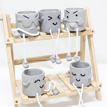 Uguisu 1PCS Cute Smiley Face Plant Pot with Feet Hanging Cement Planter Succulent Planter Small Flower Pots