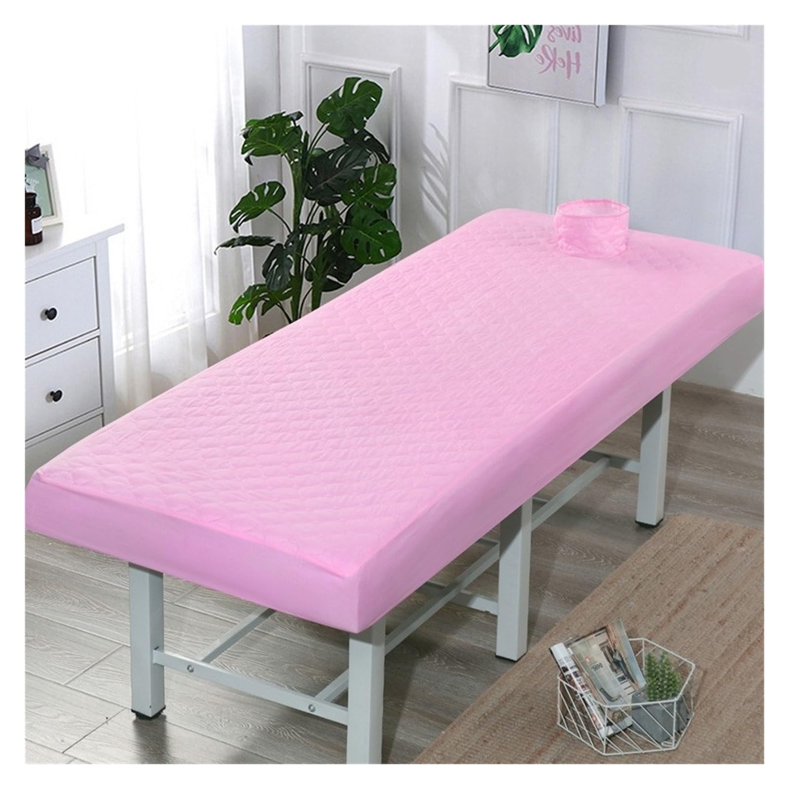 Thicken Quilted Beauty Salon Massage Table Fitted Bed Sheet Skin-Friendly SPA Cover Bedspread with Breath Hole for Massage Tables(Pink,185x70)