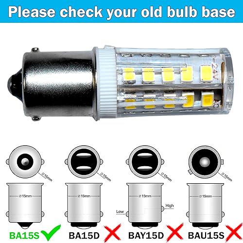 Miniatura 3 de HQRP Paquete de 2 bombillas LED BA15S para faros delanteros de 3 W, 12-24 V, compatibles con John Deere AD2062R y Scotts Tractor Headlamp, para X324