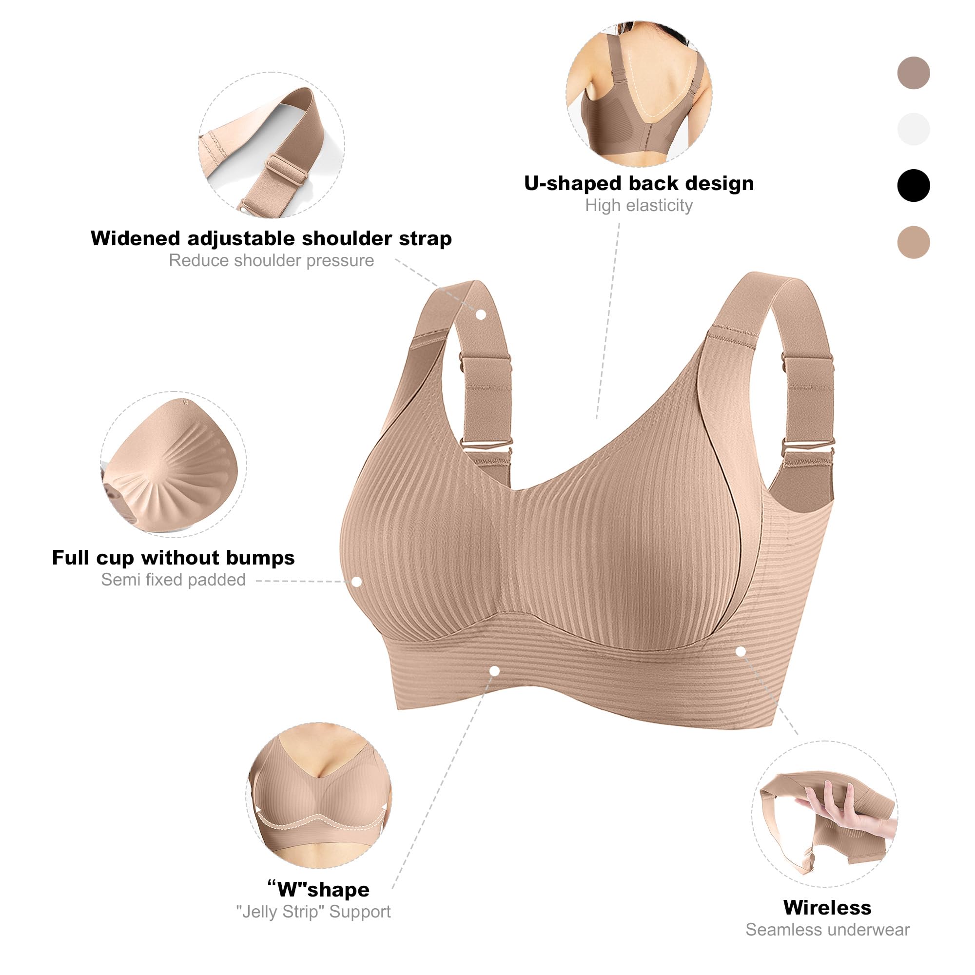 Fittingirls Reggiseno Plus-Size Senza Ferretto con Supporto, Traspirante Coppe Imbottite Copertura Totale Adattabile - per Uso Giornaliero