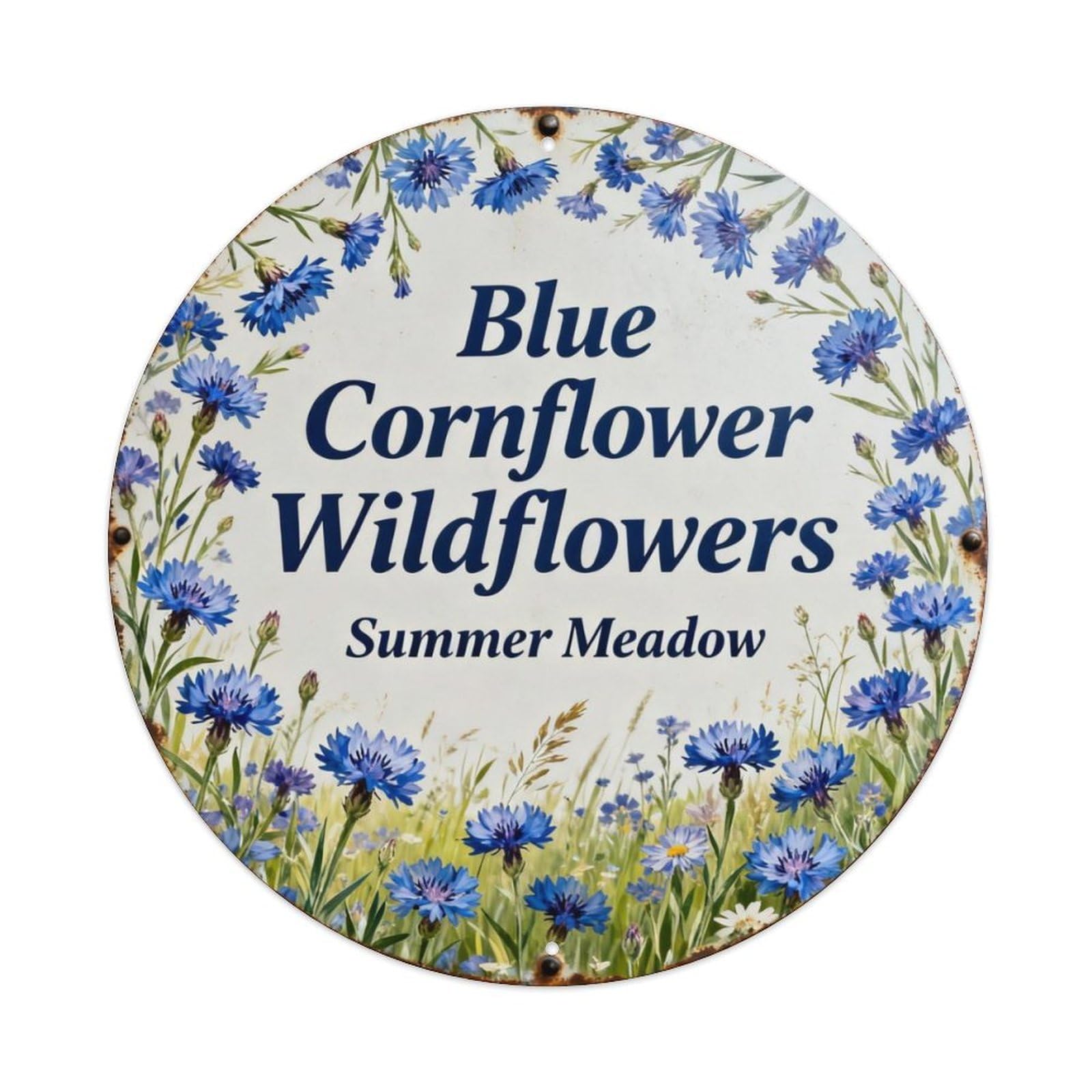Blue Cornflower Wildflowers Metal Tin Sign Plaque