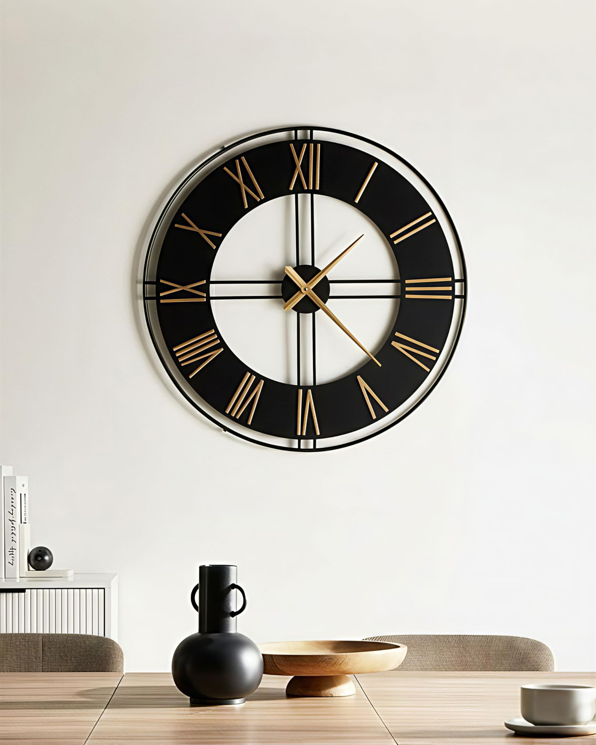 Beliani Reloj de Pared Moderno Colgante Estilo Industrial escandinavo Estructura de Metal Negro Perigny