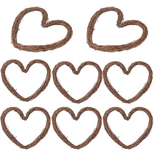 8 Pcs 12 Inch Heart Shaped Natural Grapevine Wreath Set,