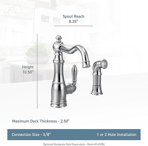 Miniatura 3 de Moen S72101BL Weymouth - Grifo de cocina con una manija, color negro mate