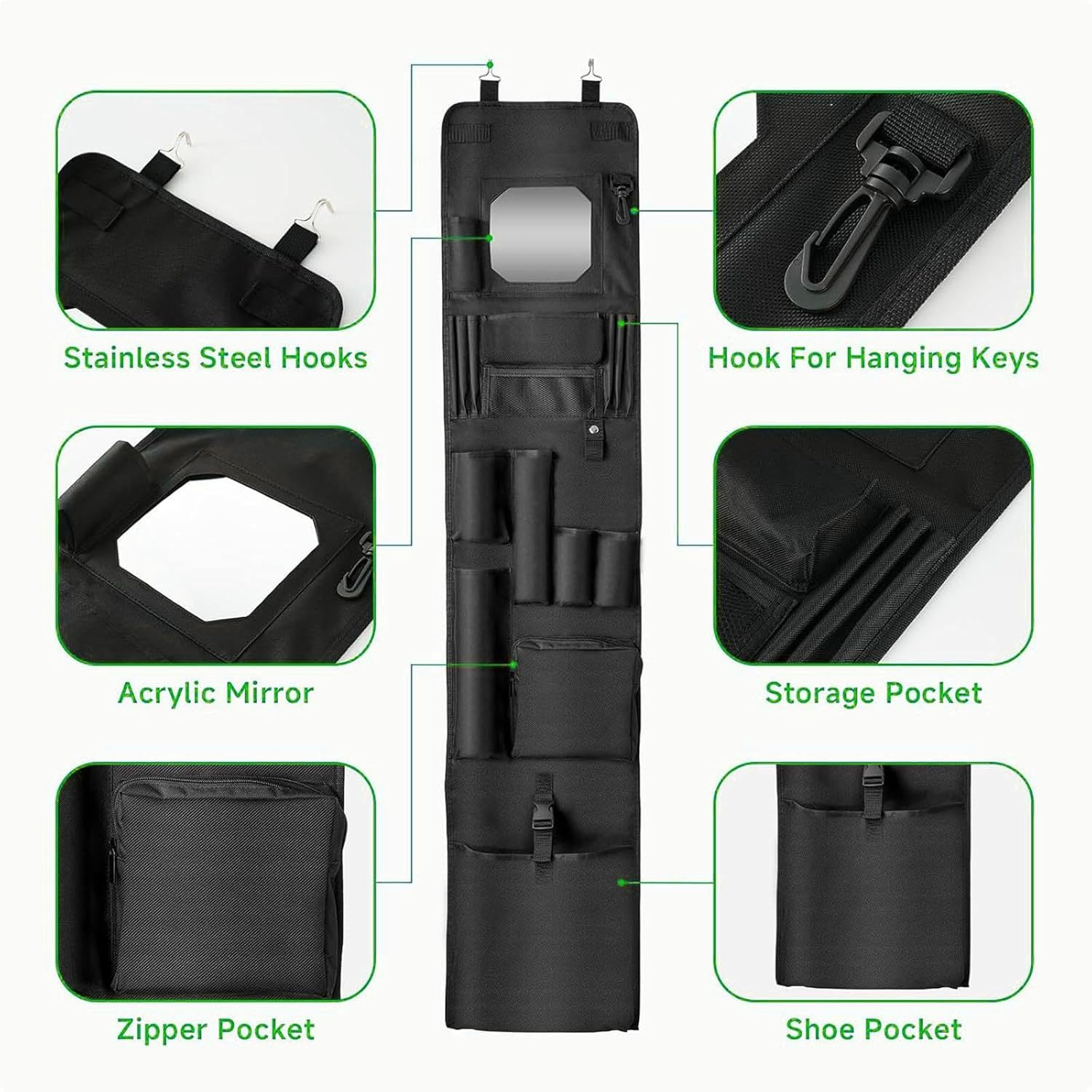 Organizer, Closet Hanging Bag, Lightweight,with Acrylic Soft Mirror Multi Pockets for Garage Office