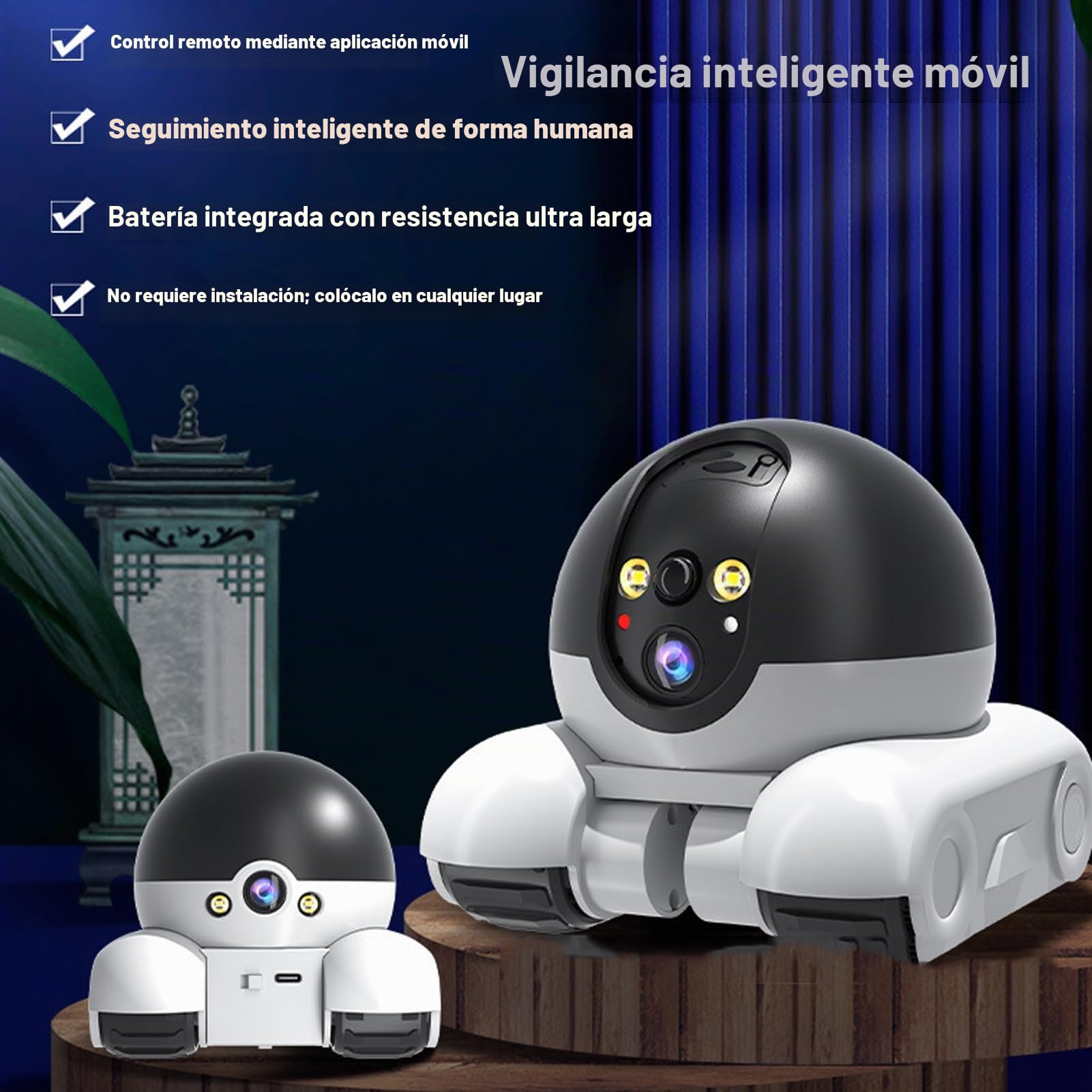 Sxhlseller Cámara Robot sobre Ruedas, Lente Dual de 2MP 1080p Rotatable, Cámara de Mascota Móvil con Aplicación de Teléfono, Conversación de 2 Vías, Detección de Movimiento, Batería de