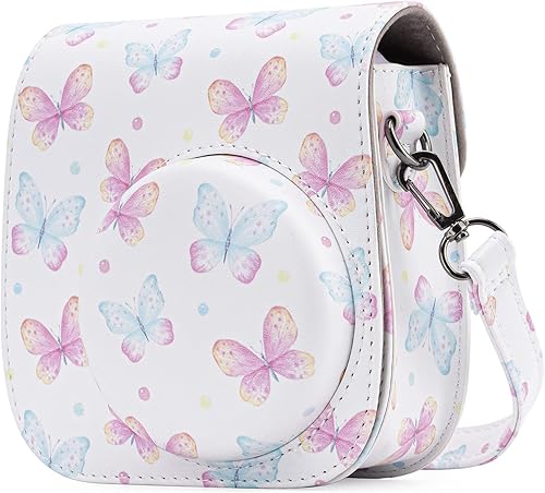 Frankmate Funda protectora compatible con cámara de película instantánea Fujifilm Instax Mini 12 11 9 8 con bolsillo y correa ajustable (mariposa
