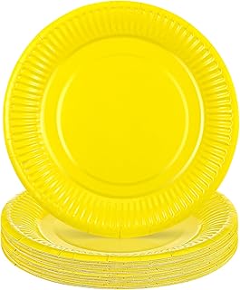 GSrenyu Paquete de 20 platos de papel amarillos de 7 pulgadas, clásicos colores surtidos redondos para todas las ocasiones, suministros de fiesta de cumpleaños