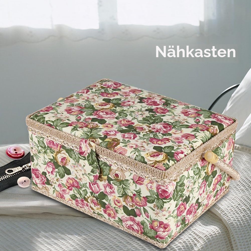 Nähkästchen Nähkorb, Blumen-Rose, bedruckter Nähkorb mit ergonomischem Griff für Haushalts-Organizer, 30,5 x 23,1 x 15,5 cm