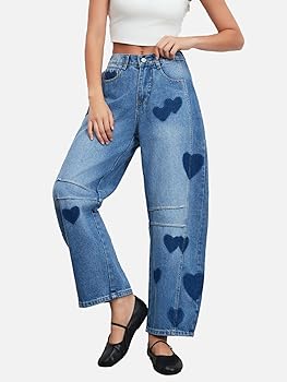 LifeShe Women's Wide Leg Baggy Jeans Low Waist Heart Barrel Loose