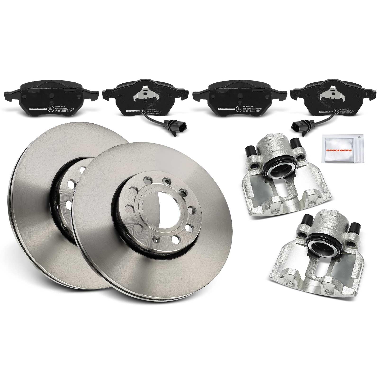Frankberg 2x Bremssattel + 2x Bremsscheiben + 4x Beläge Vorderachse Kompatibel mit A4 8E2 8EC A4 Avant 8E5 8ED A6 4B2 Exeo 3R2 P.a.s.s.a.t 3B2 Replace# 4A0615301C