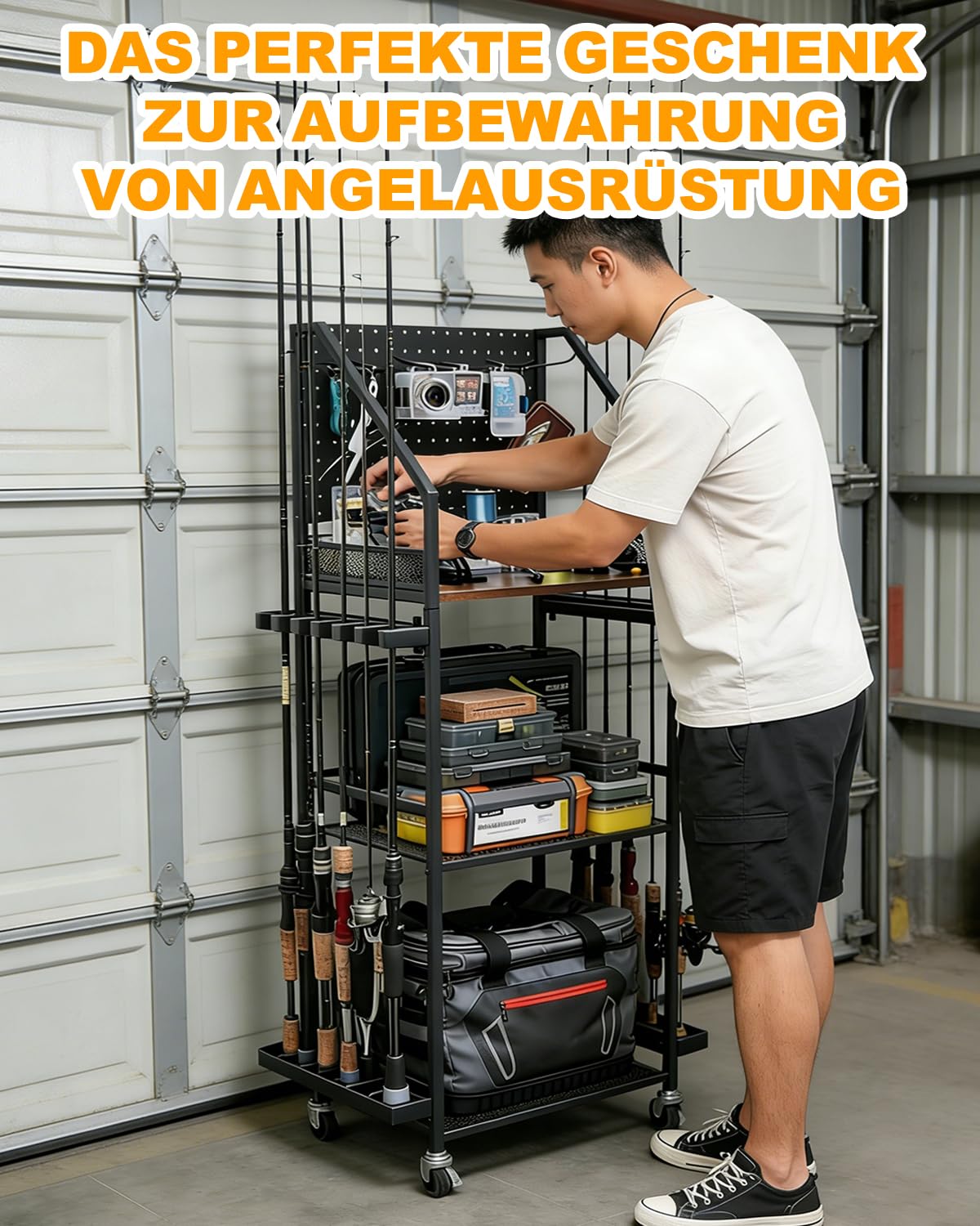 Rutenhalter Angelrutenhalter für 10 Angel, Tackle-Aufbewahrungswagen mit 360-Grad drehbarer Stangenhalter, für Garage Hauseingang Ecke, Geschenkideen für Männer Dad