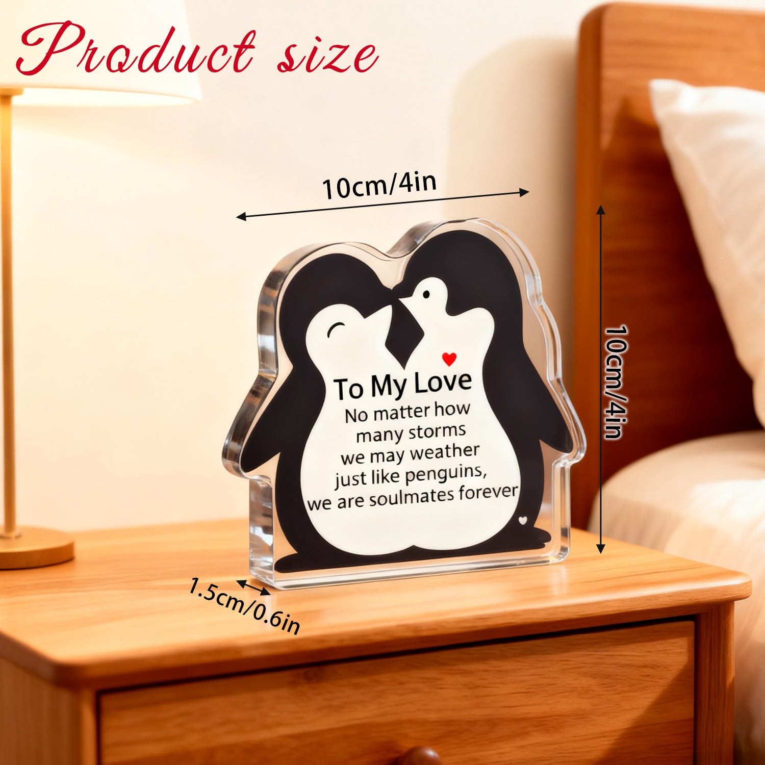 To My Love Romantic Gifts for Him/Her,Penguin Acrylic Engraved Plaque Sign Home Bedroom Kitchen Office Desk Shelf Decor 4*4*0.6Inch for Valentine's Day Anniversary Wedding Christmas Birthday Gifts