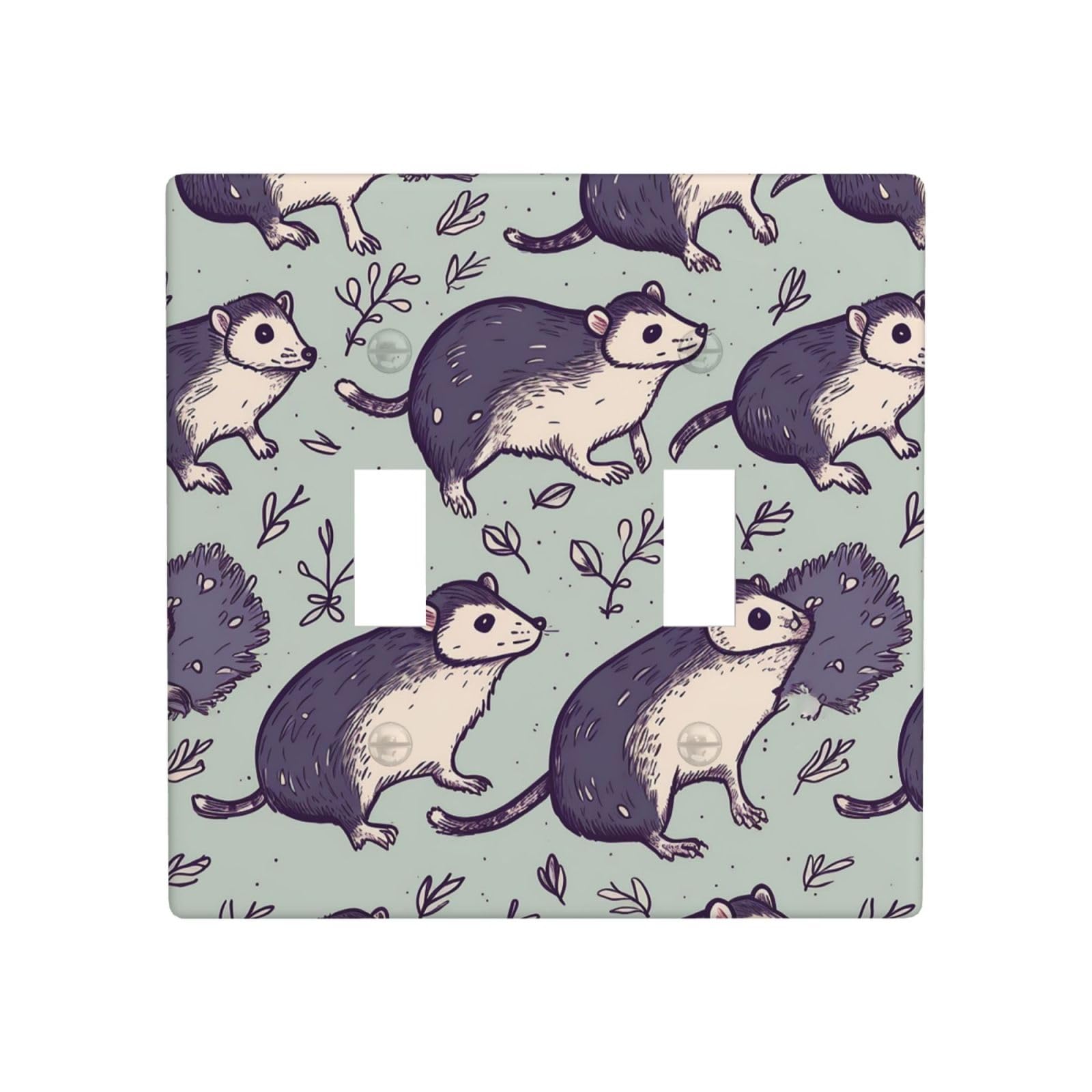 2-Gang Decorator Wall Plate Opossum Light Switch Cover Double Toggle Receptacle Wall Plate Standard Size 4.5" x 4.5" Wallplate Unbreakable Polycarbonate Outlet Faceplates Covers