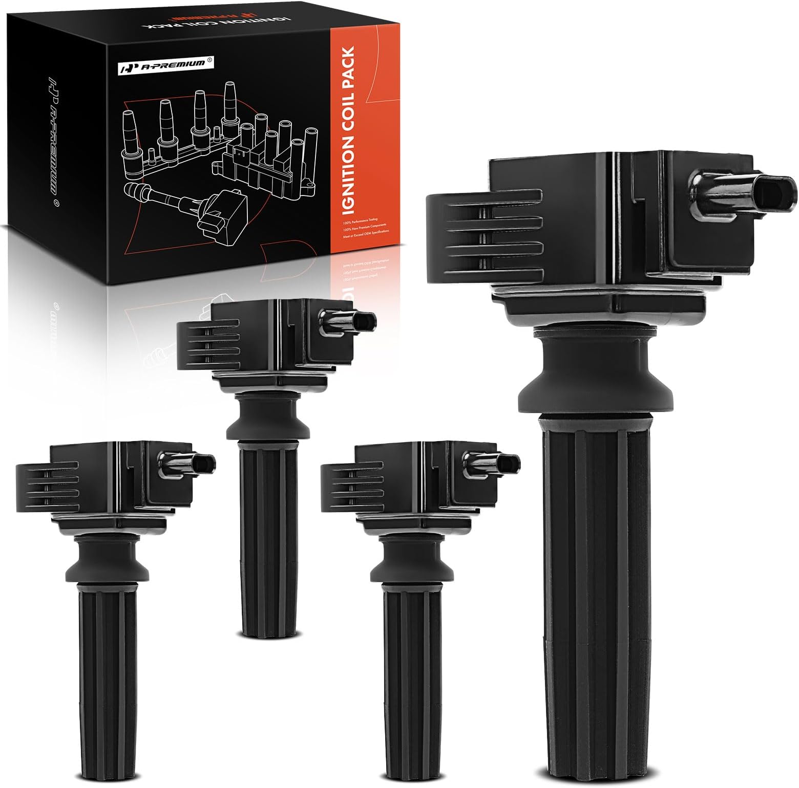 A-Premium 4PCS Ignition Coil Packs Compatible with Ford, Lincoln, Jaguar & Land Rover Vehicles - [2.0L 2.3L 2.5L] - Explorer 2013-2019, Focus 2012-2018, Fusion 2013-2020, MKC 2015-2019, LR2 2013-2015