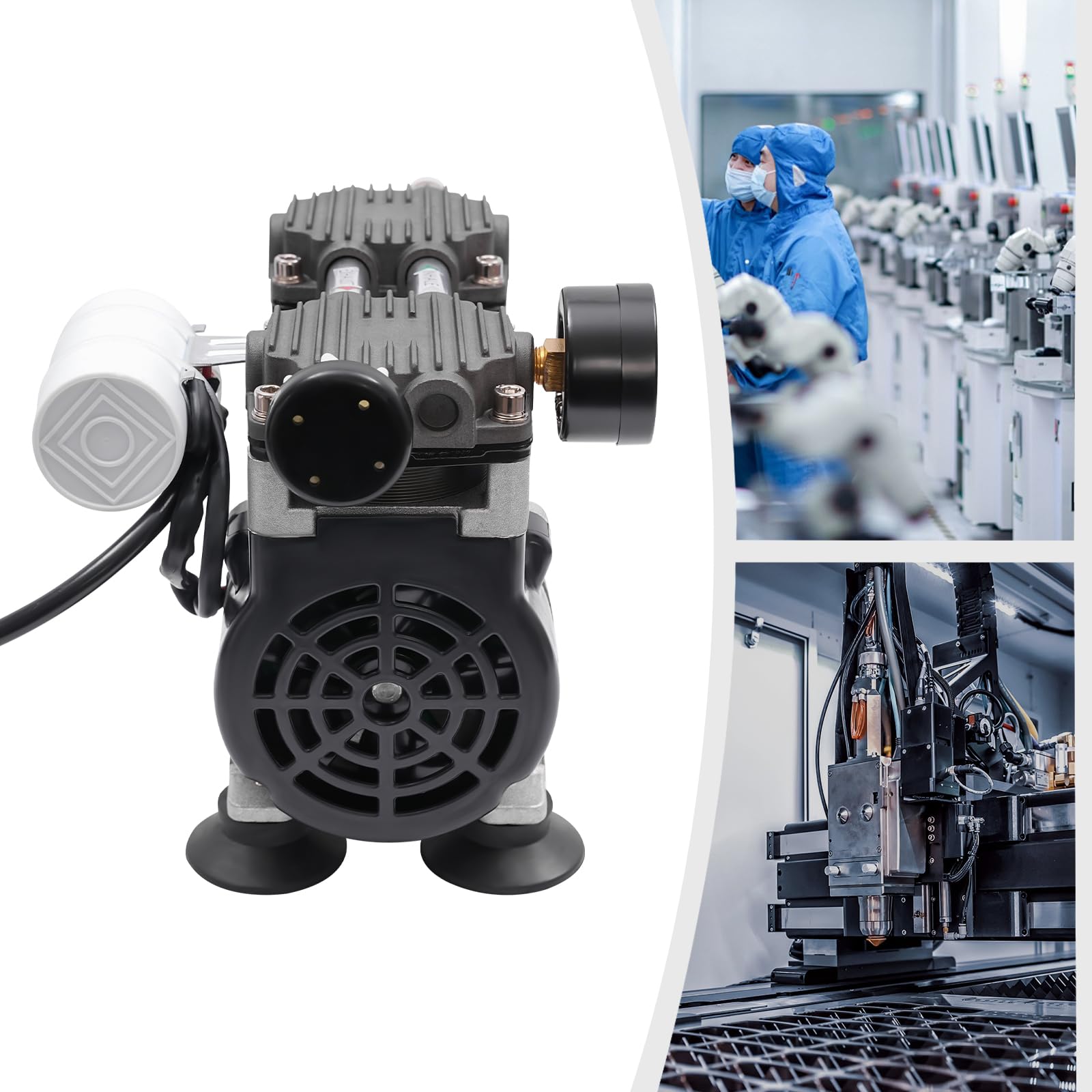 Oilless Vacuum Pump, Oil Free Lab Vacuum Pump 50L/min, Low Noise G1/4 Thread