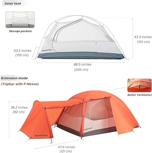 Miniatura 3 de Triphyr - Tienda de campaña para mochileros con extensión F-Nexus para 2 personas, refugio de extensión acoplable, tienda ligera para 2 personas