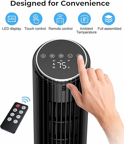 Miniatura 7 de Abolee Ventilador de torre para dormitorio, ventilador de escritorio de 23 pies con control remoto, ventilador de escritorio oscilante de 70, 4