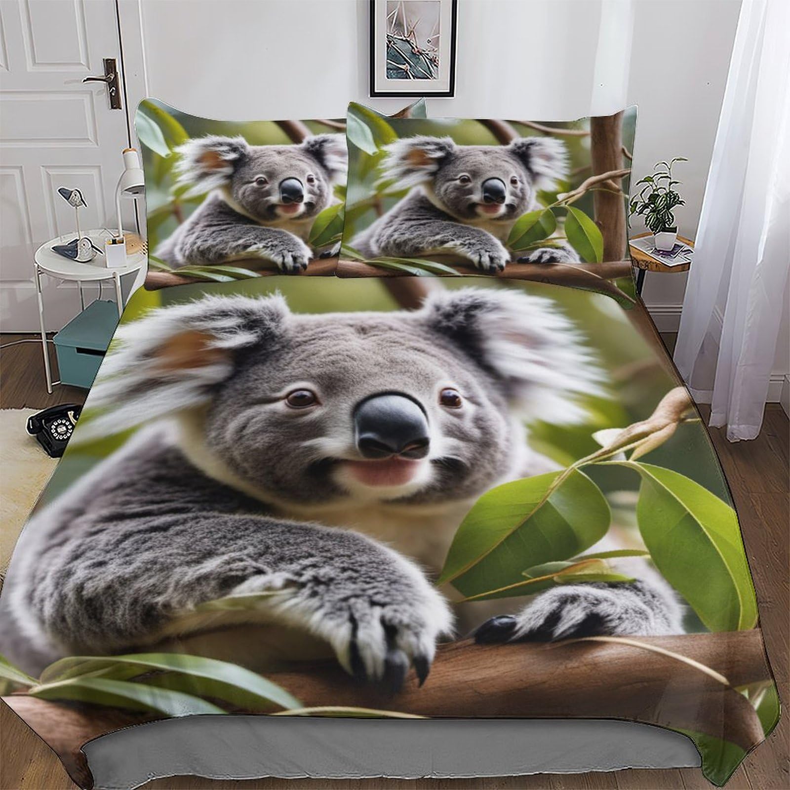 Koala 3D Duvet Cover Bedding Set with Pillowcases Cosy Super Soft Bed Linen Quilt Cover 2 PCs for Kids, Youth And Adult Brushed Microfiber Comforter Cover Single (135x200cm)