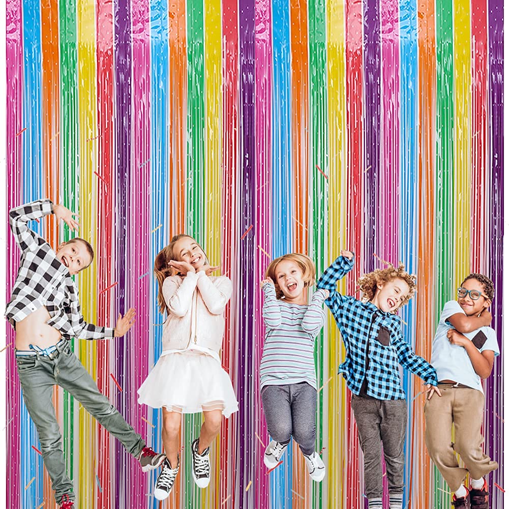 2 Tende A Frange Arcobaleno Per Feste – Sfondo Fotografico Con Nappe In Lamina Metallica – 1x2 Metri – Decorazioni Per Compleanni E Matrimoni