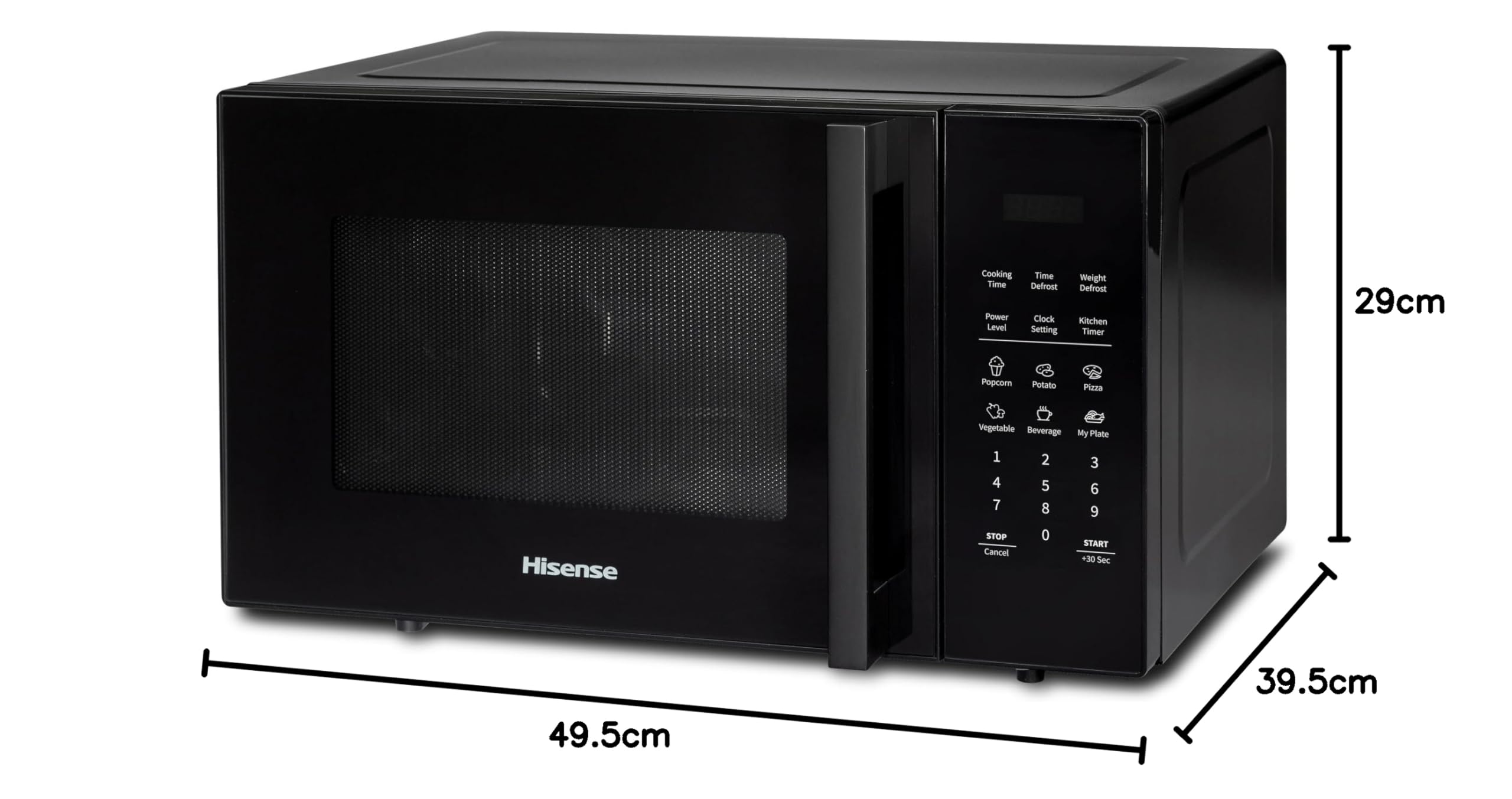 Hisense H29MOBS9H Four micro-ondes, 29 Litres, Plaque XL, Niveaux multiples, Mode Éco, Programmes automatiques, Commande tactile, Noir