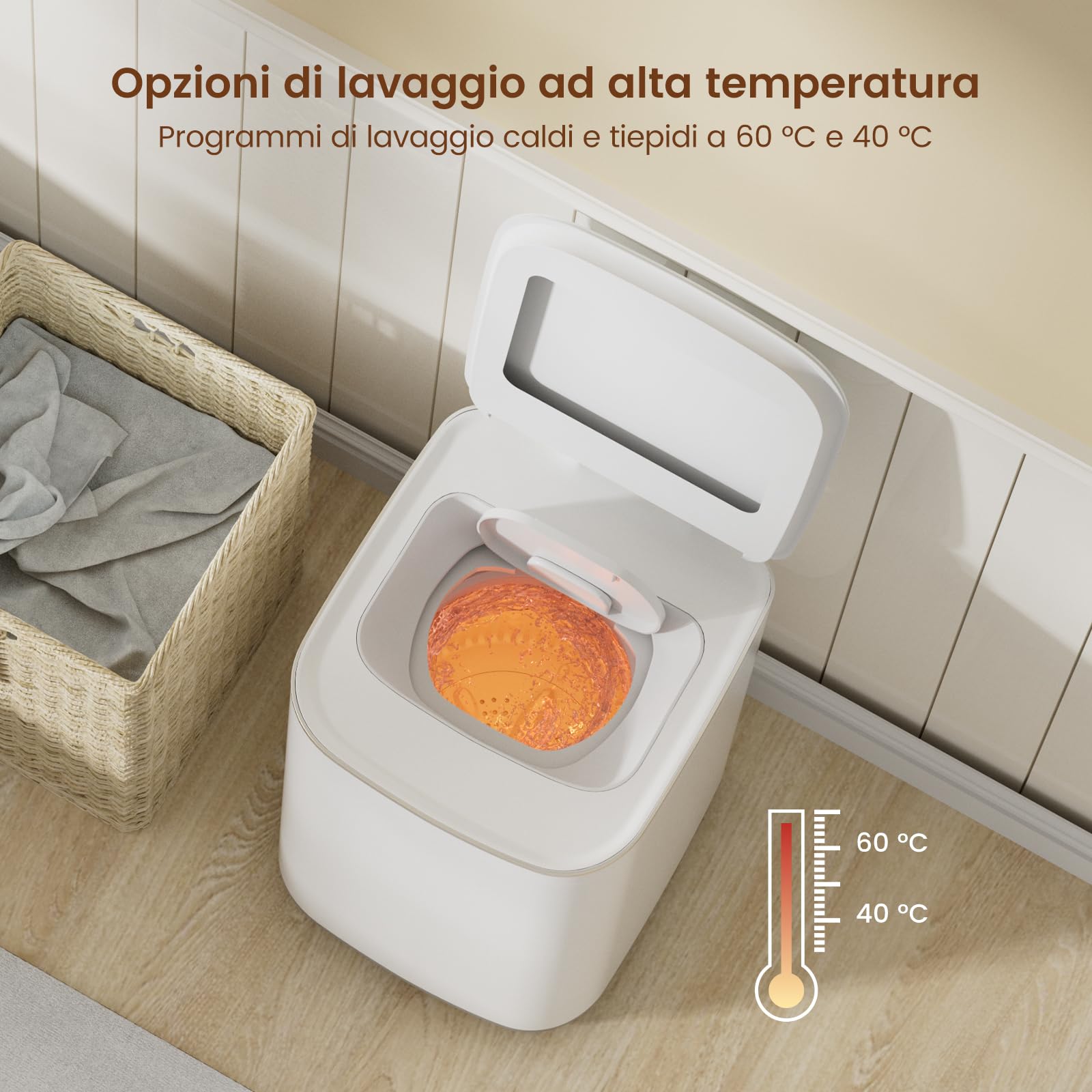 Lavatrice Portatile HAVA, Capacità 3 kg - Mini Lavasciuga Automatica, 8 Programmi, Lavaggio a Caldo, Scarico in Alto e Design Compatto per Piccoli Spazi