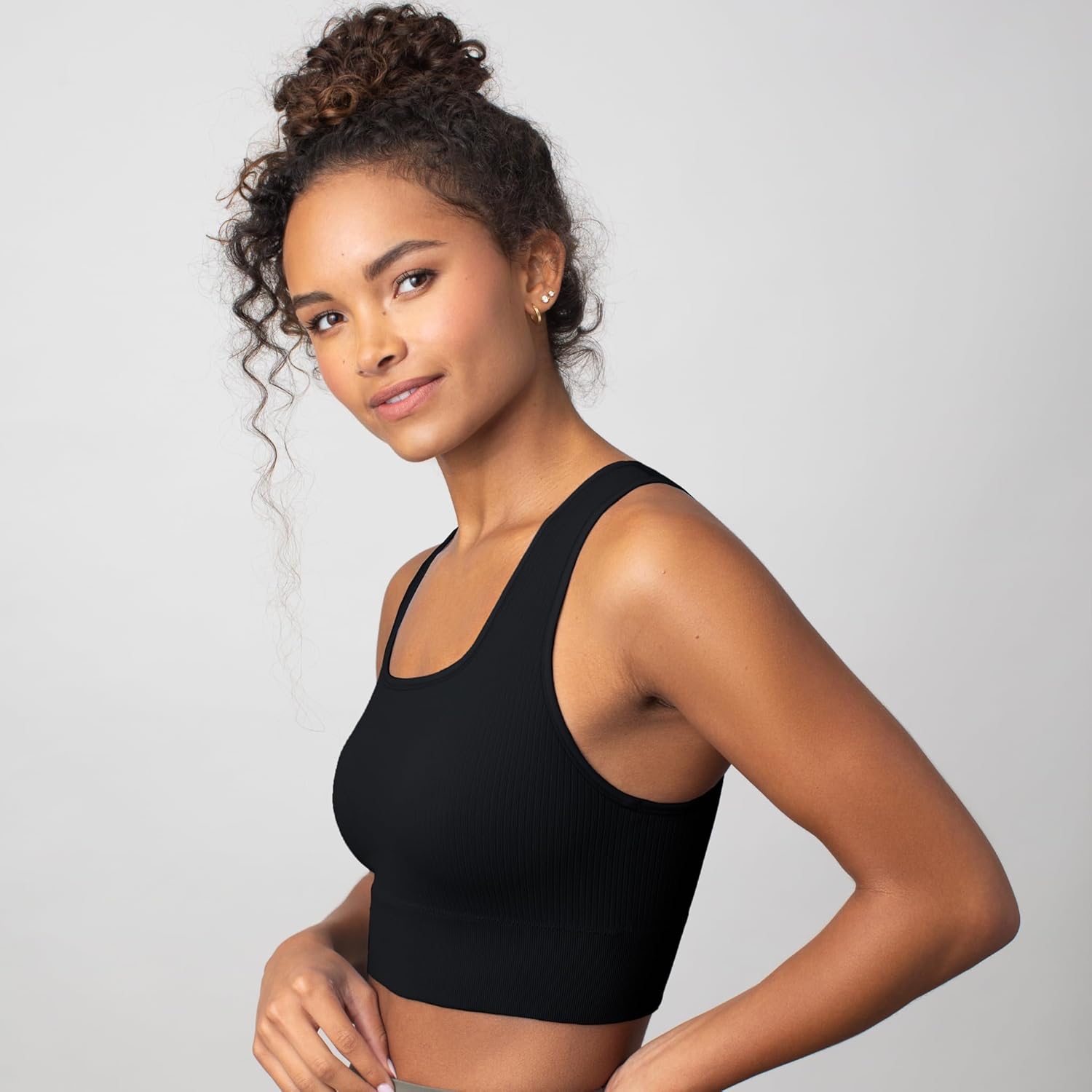 Floatley Seamlessly Square Neck Longline Easy Pullover Medium Impact Sports Bra Comfort Wirefree with Embedded Pads for Women - Image 2