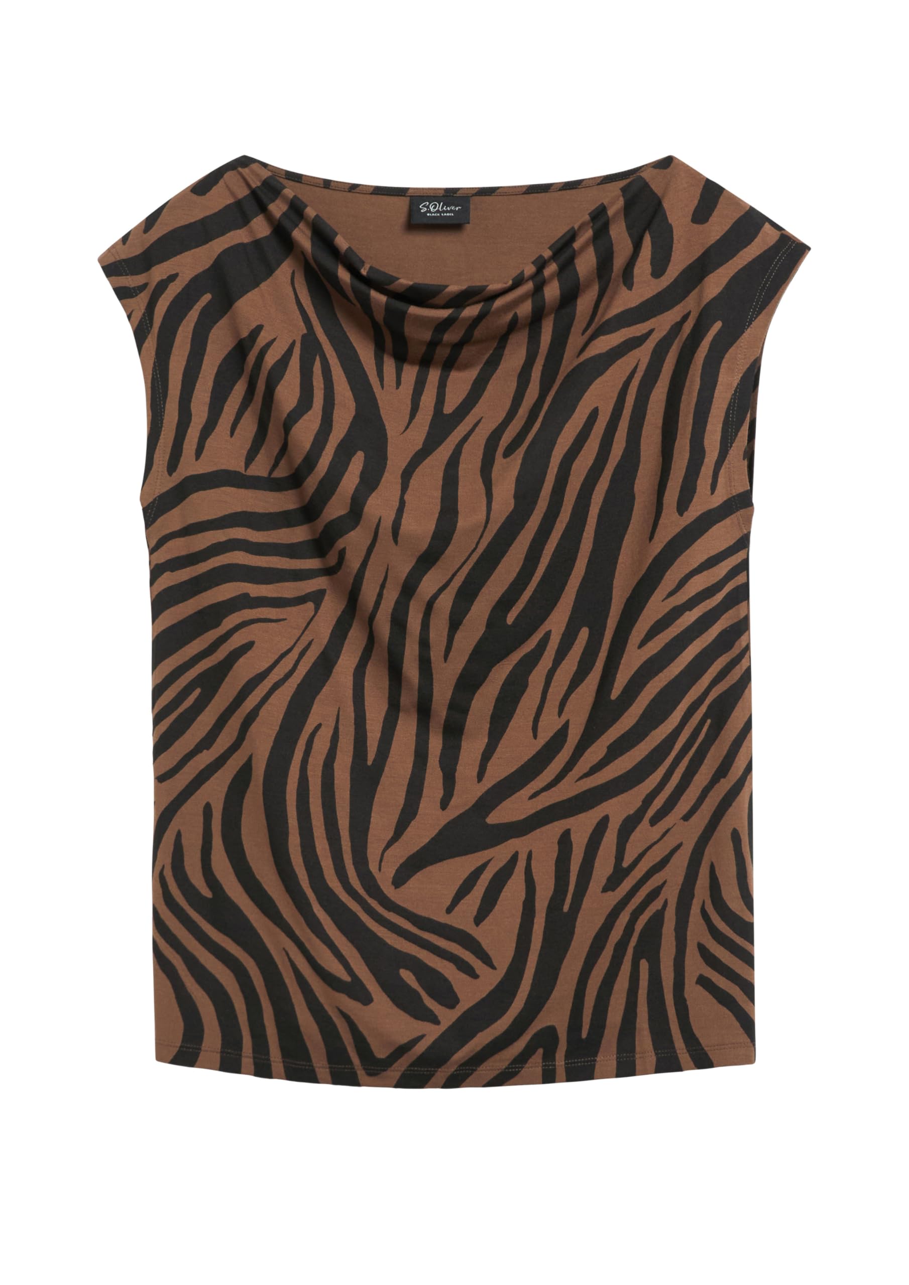 s.Oliver Damen T-Shirt – ärmellos, Wasserfall-Ausschnitt, Grafik-Print, Regular Fit