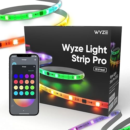 Wyze Lifestyle Tira de luces Pro de 32.8 pies, tira de luces LED WiFi, control de segmentos multicolor, 16 millones de colores, revestimiento