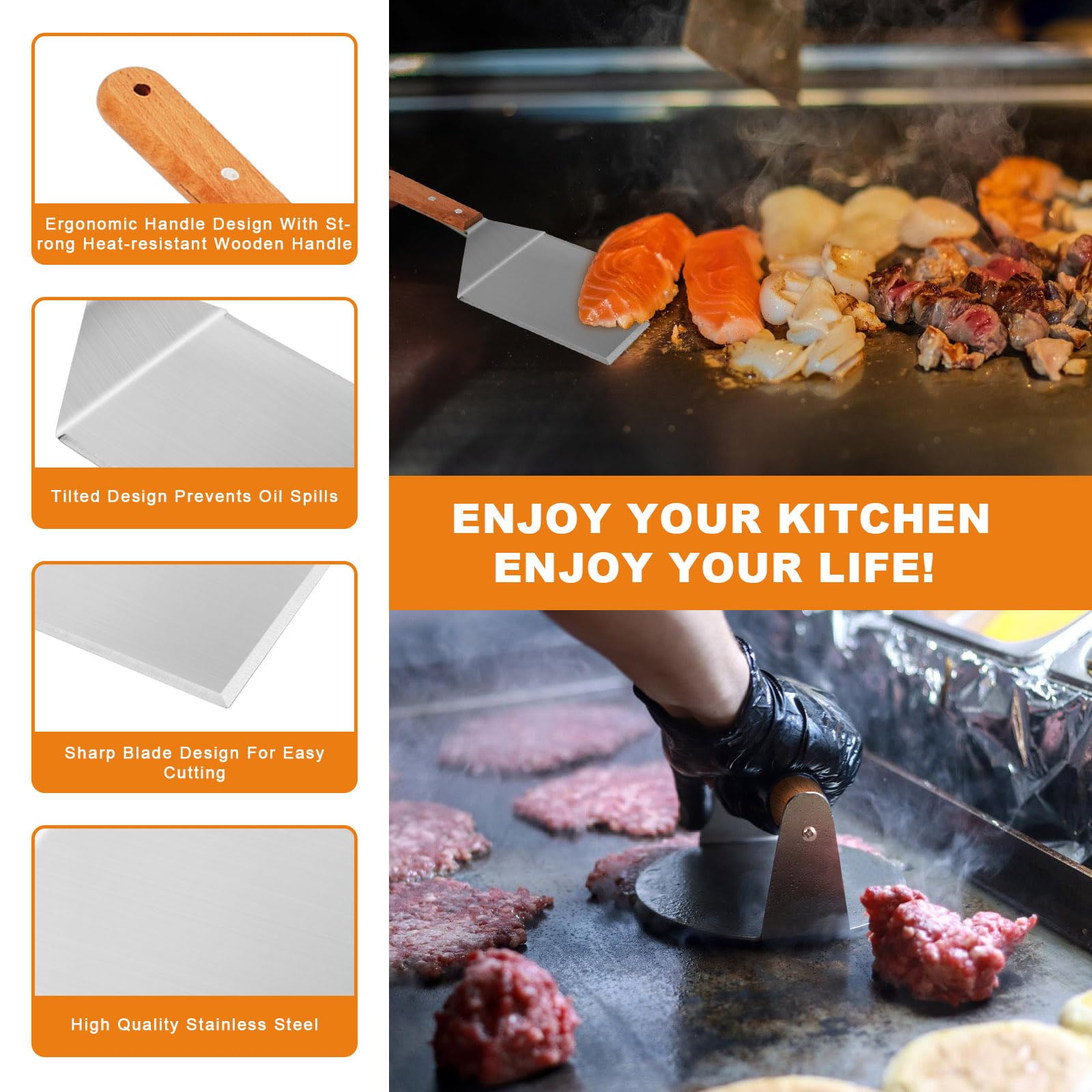 Smash Burger Kit, Presse Burger, Acier Inoxydable Spatule Plancha, avec 20 Papier Steak Haché, Papiers à Hamburger, Professionnel d'Accessoires Barbecue